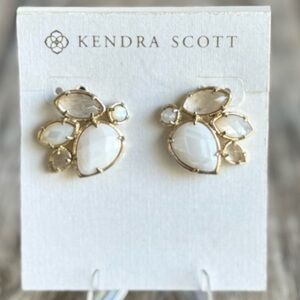 Kendra Scott Carmella Earrings – Ivory Pearl Mix, Gold Cluster Studs HTF/Rare